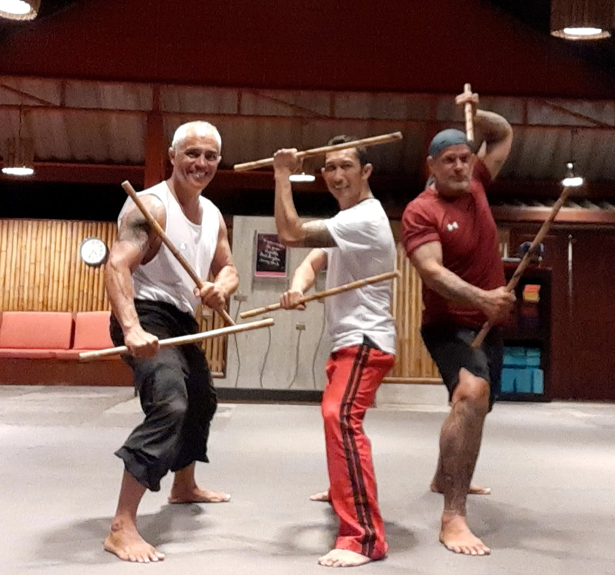 Filipino Kali Eskrima group stick fighting training session at Phuket Thailand resort